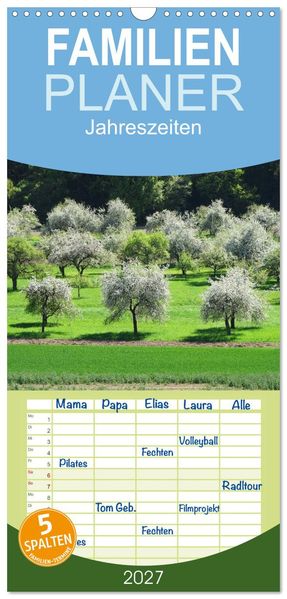 Familienplaner 2027 - Jahreszeiten mit 5 Spalten (Wandkalender 21 x 45 cm) CALVENDO
