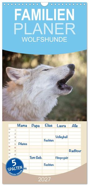 Familienplaner 2027 - Wolfshunde 2027 mit 5 Spalten (Wandkalender 21 x 45 cm) CALVENDO