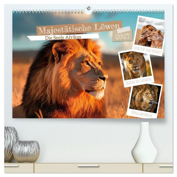 Majestätische Löwen - Die Seele Afrikas (hochwertiger Premium Wandkalender 2027 DIN A2 quer) Kunstdruck in Hochglanz