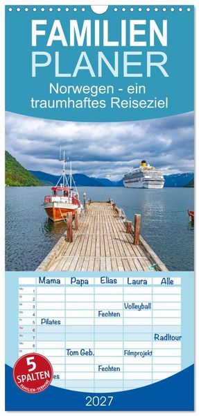 Familienplaner 2027 - Norwegen - ein traumhaftes Reiseziel mit 5 Spalten (Wandkalender 21 x 45 cm) CALVENDO