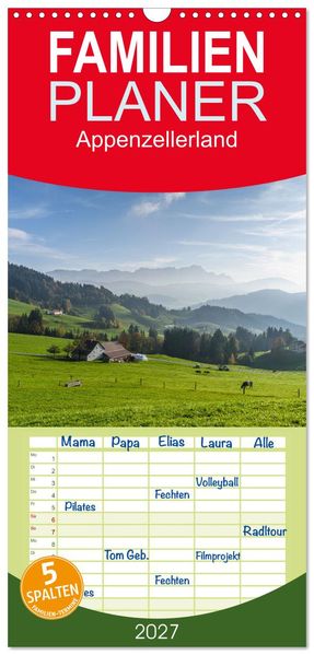 Familienplaner 2027 - Appenzellerland mit 5 Spalten (Wandkalender 21 x 45 cm) CALVENDO