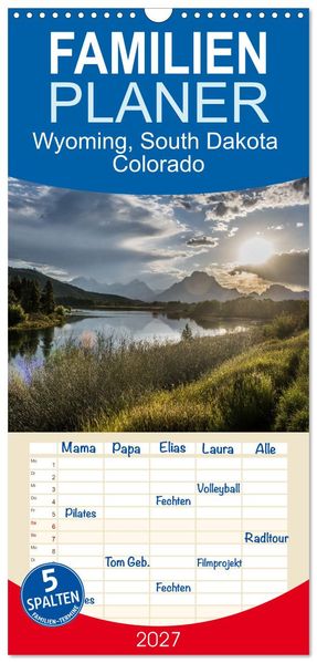 Familienplaner 2027 - Wyoming South Dakota Colorado mit 5 Spalten (Wandkalender 21 x 45 cm) CALVENDO