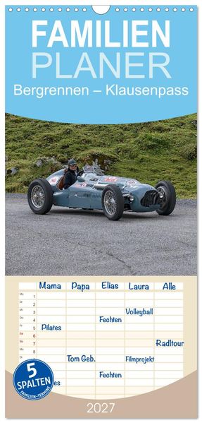 Familienplaner 2027 - Bergrennen - Klausenpass mit 5 Spalten (Wandkalender 21 x 45 cm) CALVENDO