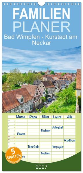 Familienplaner 2027 - Bad Wimpfen - Kurstadt am Neckar mit 5 Spalten (Wandkalender 21 x 45 cm) CALVENDO