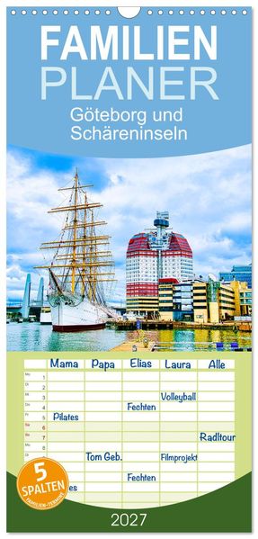 Familienplaner 2027 - Göteborg und Schäreninseln mit 5 Spalten (Wandkalender 21 x 45 cm) CALVENDO