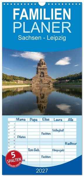Familienplaner 2027 - Sachsen - Leipzig mit 5 Spalten (Wandkalender 21 x 45 cm) CALVENDO