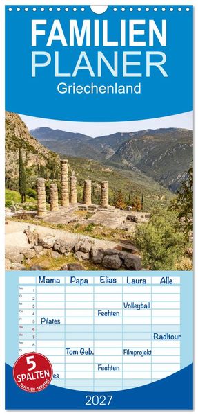 Familienplaner 2027 - Griechenland mit 5 Spalten (Wandkalender 21 x 45 cm) CALVENDO