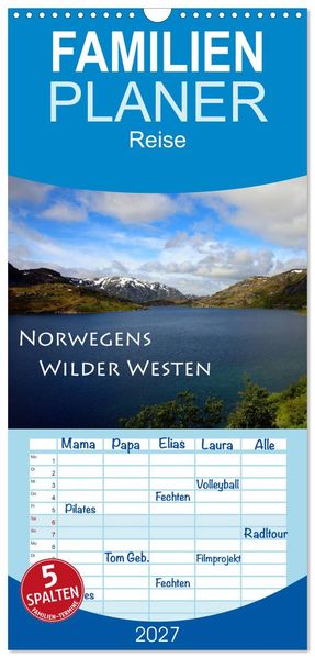 Familienplaner 2027 - Norwegens Wilder Westen mit 5 Spalten (Wandkalender 21 x 45 cm) CALVENDO