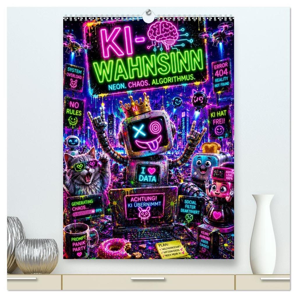 KI - Wahnsinn. neon. chaos. algorithmus (hochwertiger Premium Wandkalender 2027 DIN A2 hoch) Kunstdruck in Hochglanz