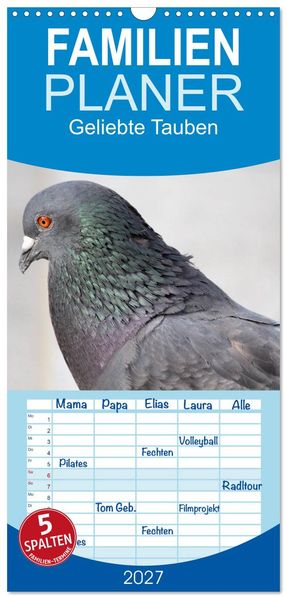 Familienplaner 2027 - Geliebte Tauben mit 5 Spalten (Wandkalender 21 x 45 cm) CALVENDO