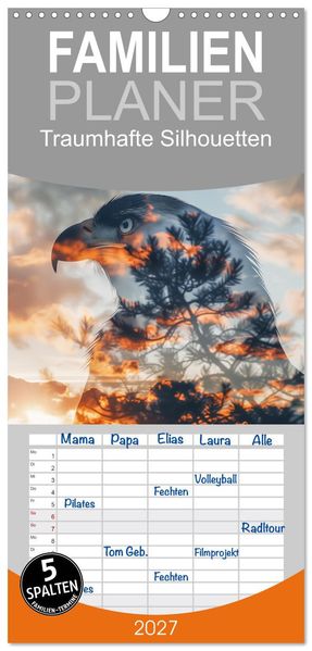 Familienplaner 2027 - Traumhafte Silhouetten mit 5 Spalten (Wandkalender 21 x 45 cm) CALVENDO