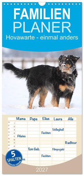 Familienplaner 2027 - Hovawarte - einmal anders mit 5 Spalten (Wandkalender 21 x 45 cm) CALVENDO