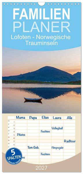 Familienplaner 2027 - Lofoten - Norwegische Trauminseln mit 5 Spalten (Wandkalender 21 x 45 cm) CALVENDO