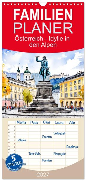 Familienplaner 2027 - Österreich - Idylle in den Alpen mit 5 Spalten (Wandkalender 21 x 45 cm) CALVENDO