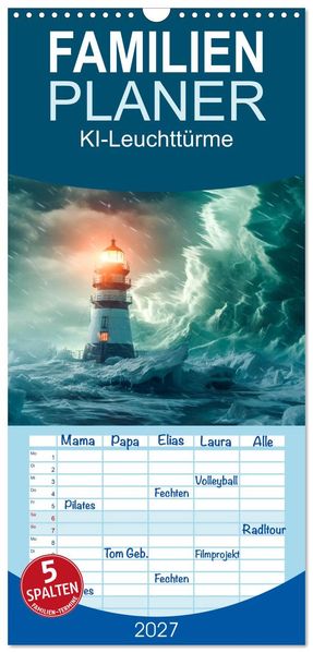 Familienplaner 2027 - KI-Leuchttürme mit 5 Spalten (Wandkalender 21 x 45 cm) CALVENDO