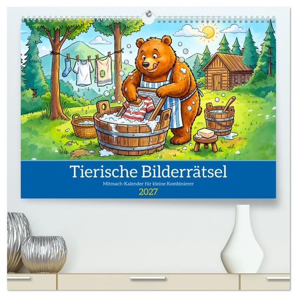 Tierische Bilderrätsel - Mitmach-Kalender für kleine Kombinierer (hochwertiger Premium Wandkalender 2027 DIN A2 quer) Kunstdruck in Hochglanz