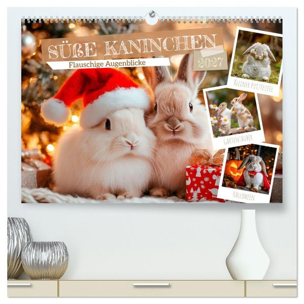 Süße Kaninchen - Flauschige Augenblicke (hochwertiger Premium Wandkalender 2027 DIN A2 quer) Kunstdruck in Hochglanz