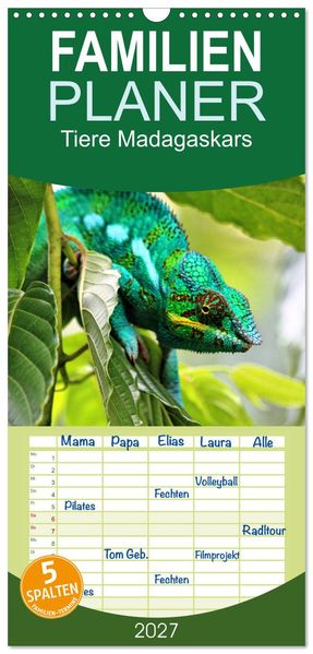Familienplaner 2027 - Tiere Madagaskars mit 5 Spalten (Wandkalender 21 x 45 cm) CALVENDO