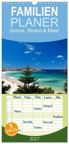 Familienplaner 2027 - Sonne Strand & Meer mit 5 Spalten (Wandkalender 21 x 45 cm) CALVENDO