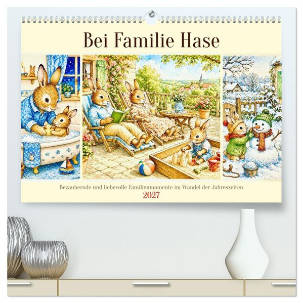 Bei Familie Hase (hochwertiger Premium Wandkalender 2027 DIN A2 quer) Kunstdruck in Hochglanz
