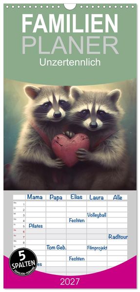 Familienplaner 2027 - Unzertennlich mit 5 Spalten (Wandkalender 21 x 45 cm) CALVENDO