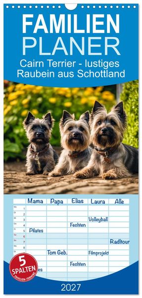 Familienplaner 2027 - Cairn Terrier - lustiges Raubein aus Schottland mit 5 Spalten (Wandkalender 21 x 45 cm) CALVENDO