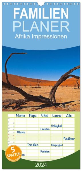 Familienplaner 2027 - Afrika Impressionen. NAMIBIA - SÜDAFRIKA - BOTSWANA mit 5 Spalten (Wandkalender 21 x 45 cm) CALVENDO