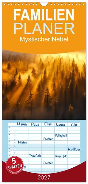Familienplaner 2027 - Mystischer Nebel mit 5 Spalten (Wandkalender 21 x 45 cm) CALVENDO