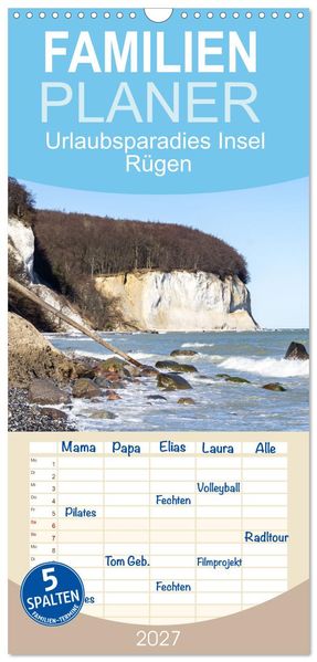 Familienplaner 2027 - Urlaubsparadies Insel Rügen mit 5 Spalten (Wandkalender 21 x 45 cm) CALVENDO