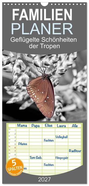 Familienplaner 2027 - Geflügelte Schönheiten der Tropen mit 5 Spalten (Wandkalender 21 x 45 cm) CALVENDO