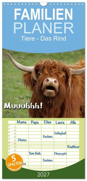 Familienplaner 2027 - Muuuhhh! mit 5 Spalten (Wandkalender 21 x 45 cm) CALVENDO