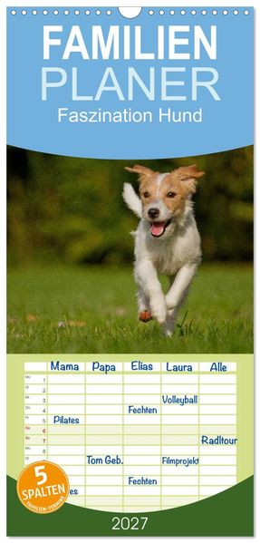 Familienplaner 2027 - Faszination Hund mit 5 Spalten (Wandkalender 21 x 45 cm) CALVENDO