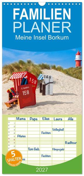 Familienplaner 2027 - Meine Insel Borkum mit 5 Spalten (Wandkalender 21 x 45 cm) CALVENDO