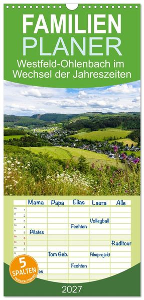 Familienplaner 2027 - Westfeld-Ohlenbach im Wechsel der Jahreszeiten mit 5 Spalten (Wandkalender 21 x 45 cm) CALVENDO