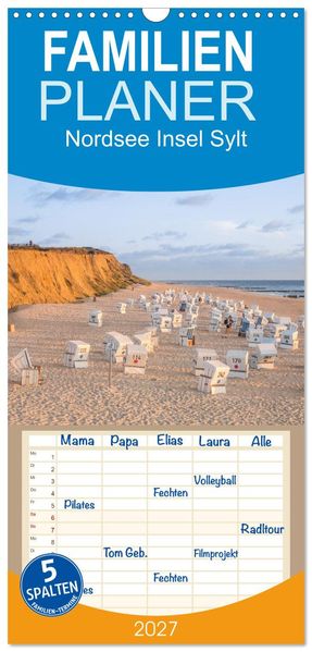 Familienplaner 2027 - Nordsee Insel Sylt mit 5 Spalten (Wandkalender 21 x 45 cm) CALVENDO