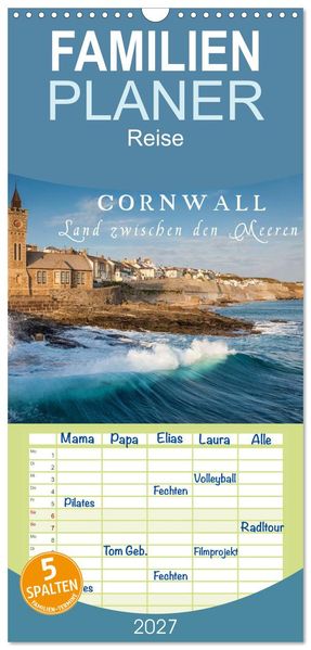 Familienplaner 2027 - Cornwall - Land zwischen den Meeren mit 5 Spalten (Wandkalender 21 x 45 cm) CALVENDO
