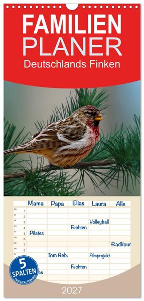 Familienplaner 2027 - Deutschlands Finken mit 5 Spalten (Wandkalender 21 x 45 cm) CALVENDO
