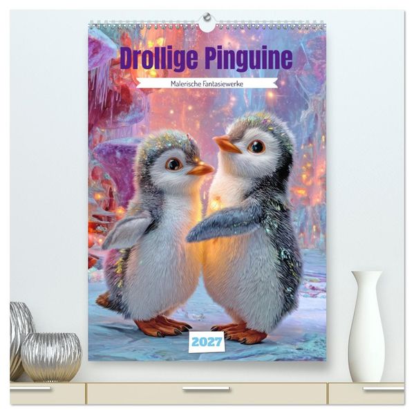 Drollige Pinguine - Malerische Fantasiewerke (hochwertiger Premium Wandkalender 2027 DIN A2 hoch) Kunstdruck in Hochglanz