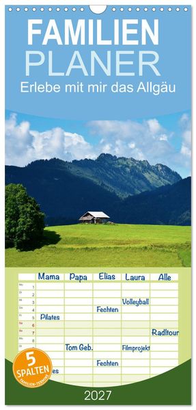 Familienplaner 2027 - Erlebe mit mir das Allgäu mit 5 Spalten (Wandkalender 21 x 45 cm) CALVENDO