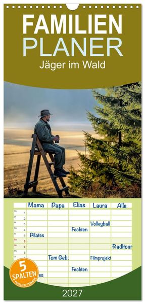 Familienplaner 2027 - Jäger im Wald mit 5 Spalten (Wandkalender 21 x 45 cm) CALVENDO
