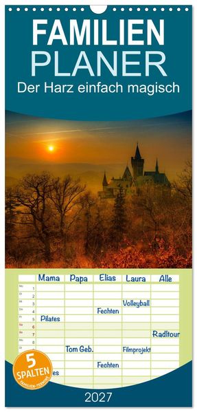 Familienplaner 2027 - Der Harz einfach magisch mit 5 Spalten (Wandkalender 21 x 45 cm) CALVENDO