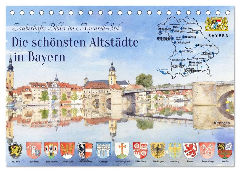 Die schönsten Altstädte in Bayern (Tischkalender 2027 DIN A5 quer) CALVENDO Monatskalender