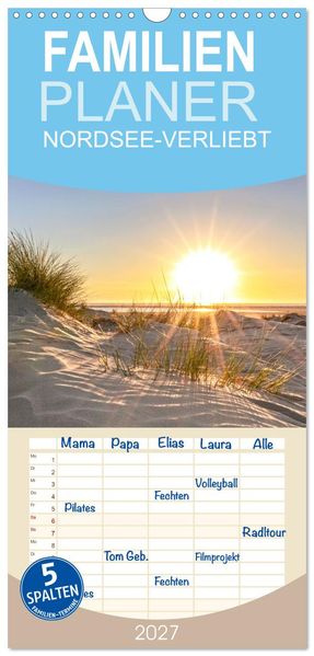 Familienplaner 2027 - NORDSEE-VERLIEBT mit 5 Spalten (Wandkalender 21 x 45 cm) CALVENDO