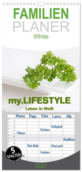 Familienplaner 2027 - my.LIFESTYLE - Leben in Weiß mit 5 Spalten (Wandkalender 21 x 45 cm) CALVENDO