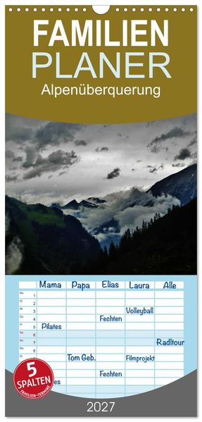 Familienplaner 2027 - Alpenüberquerung mit 5 Spalten (Wandkalender 21 x 45 cm) CALVENDO