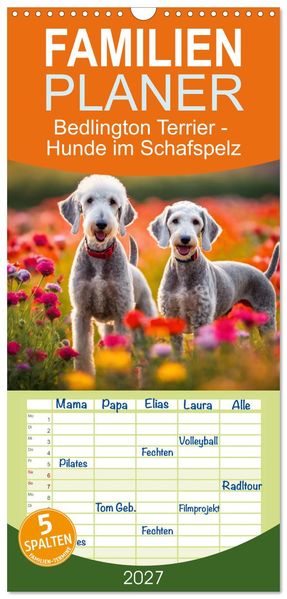 Familienplaner 2027 - Bedlington Terrier - Hunde im Schafspelz mit 5 Spalten (Wandkalender 21 x 45 cm) CALVENDO