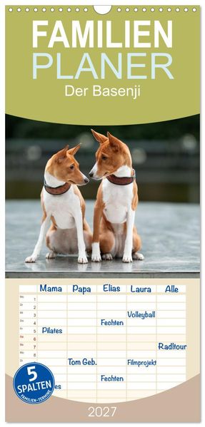 Familienplaner 2027 - Der Basenji mit 5 Spalten (Wandkalender 21 x 45 cm) CALVENDO