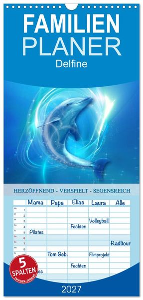 Familienplaner 2027 - Delfine - Kalender mit 5 Spalten (Wandkalender 21 x 45 cm) CALVENDO