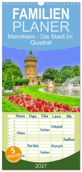 Familienplaner 2027 - Mannheim - Die Stadt im Quadrat mit 5 Spalten (Wandkalender 21 x 45 cm) CALVENDO