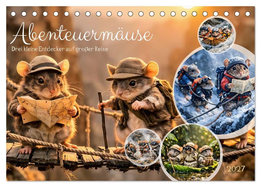 Abenteuermäuse - Drei kleine Entdecker auf großer Reise (Tischkalender 2027 DIN A5 quer) CALVENDO Monatskalender
